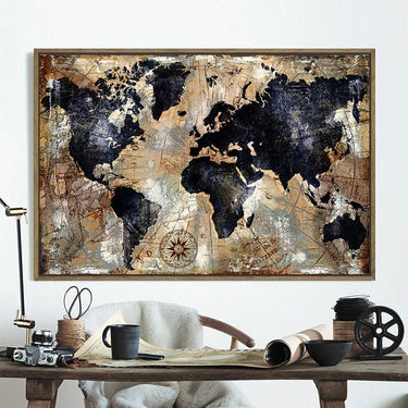Vintage World Map Canvas Wall Art Print - InspiredGrabs.com